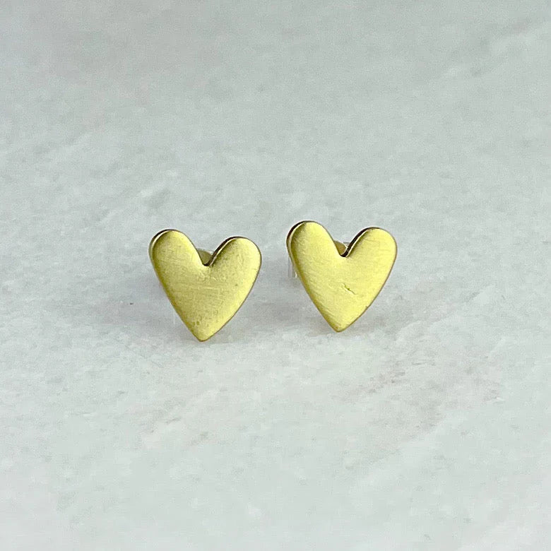 Brass Heart Stud Earrings | The Nancy Smillie Shop - Art, Jewellery & Designer Gifts Glasgow Scotland