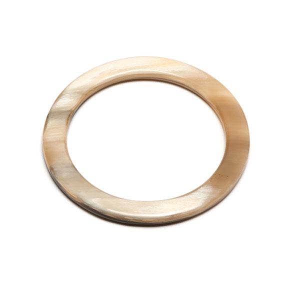 White natural buffalo horn bangle with iridescent beige shell ring