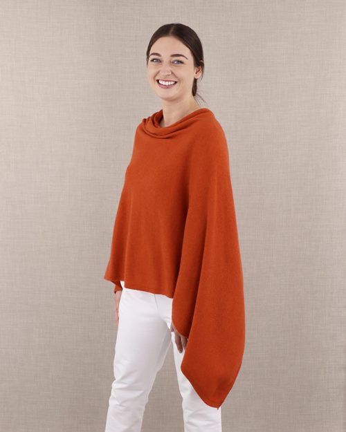 Burnt Orange Cashmere Blend Poncho - The Nancy Smillie Shop - Art, Jewellery & Designer Gifts Glasgow