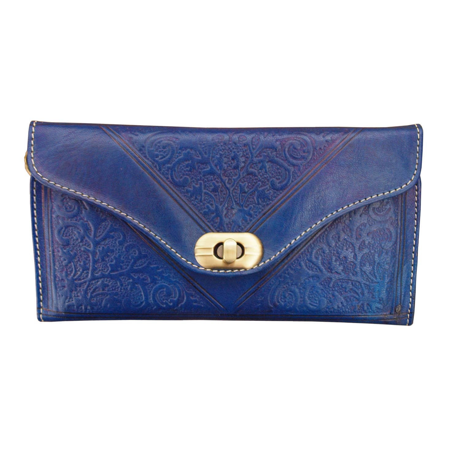 Large Leather Ladies Tri-Fold Purse: Red