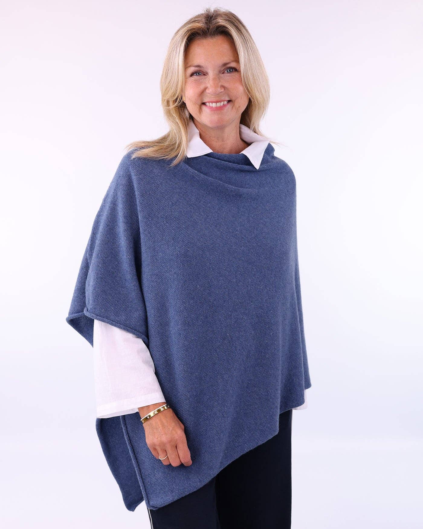 Cashmere Blend Poncho: Denim Blue