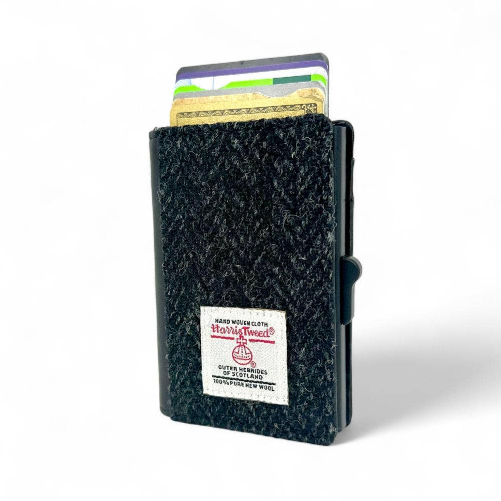 Harris Tweed RFID Pop Up Card Wallet in Charcoal Herringbone