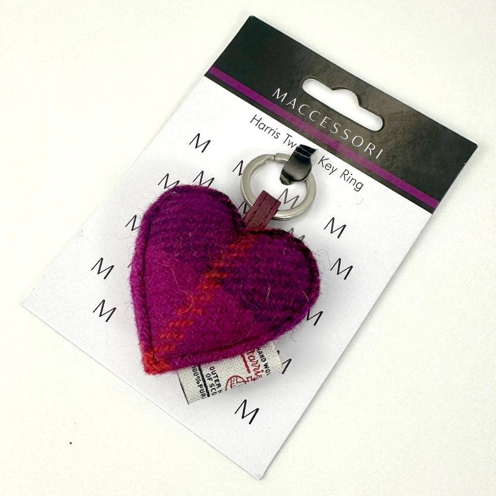 Harris Tweed Heart Keyring Purple Check