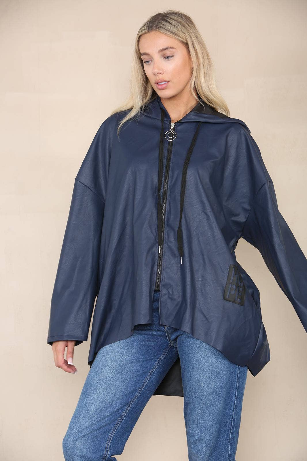PU Leather Hooded Jacket: Black / One Size To Fit UK 8-20