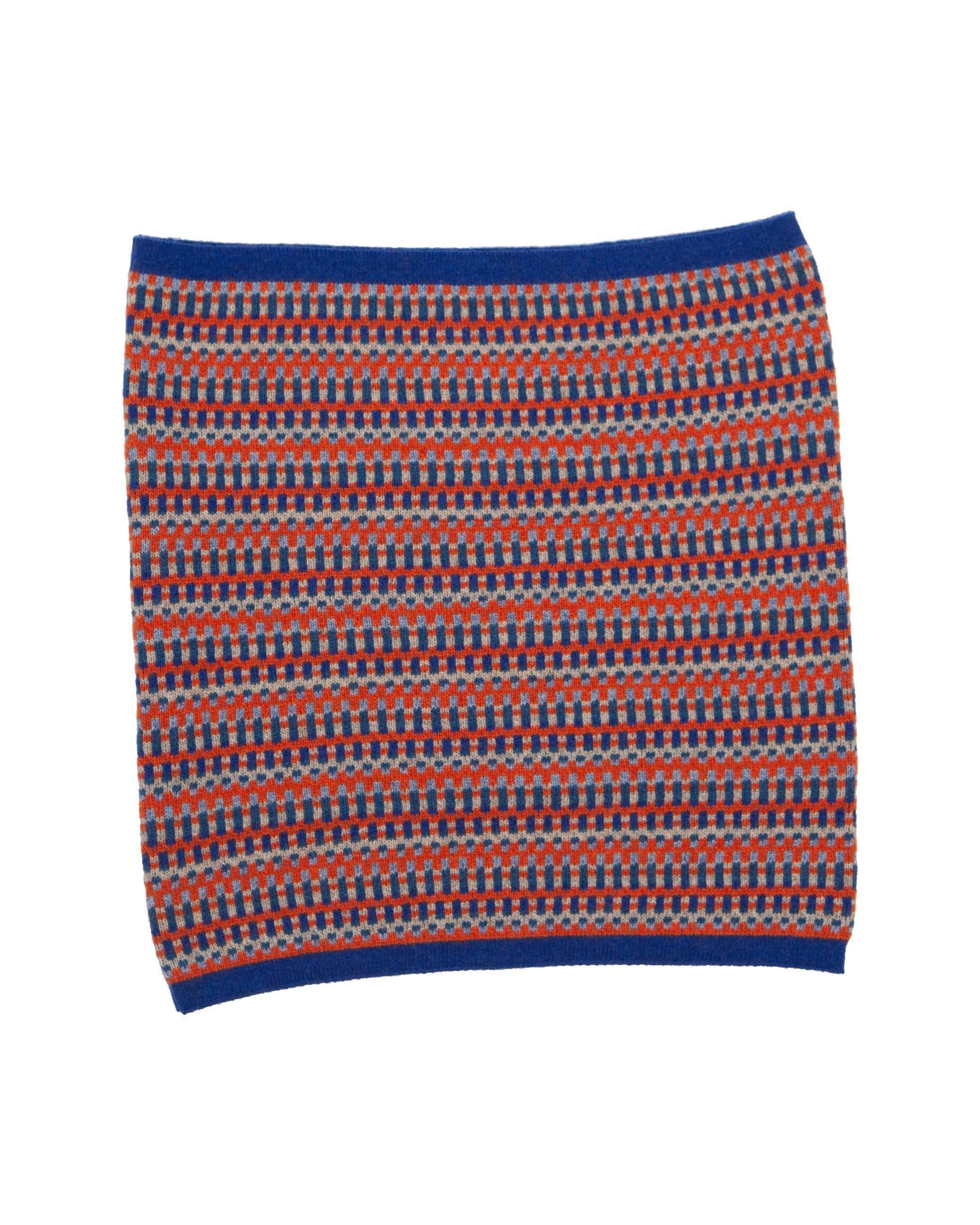 Cashmere Blend Geo Snood: Royal Blue and Burnt Orange Denim - ALL ITEMS - Scotland