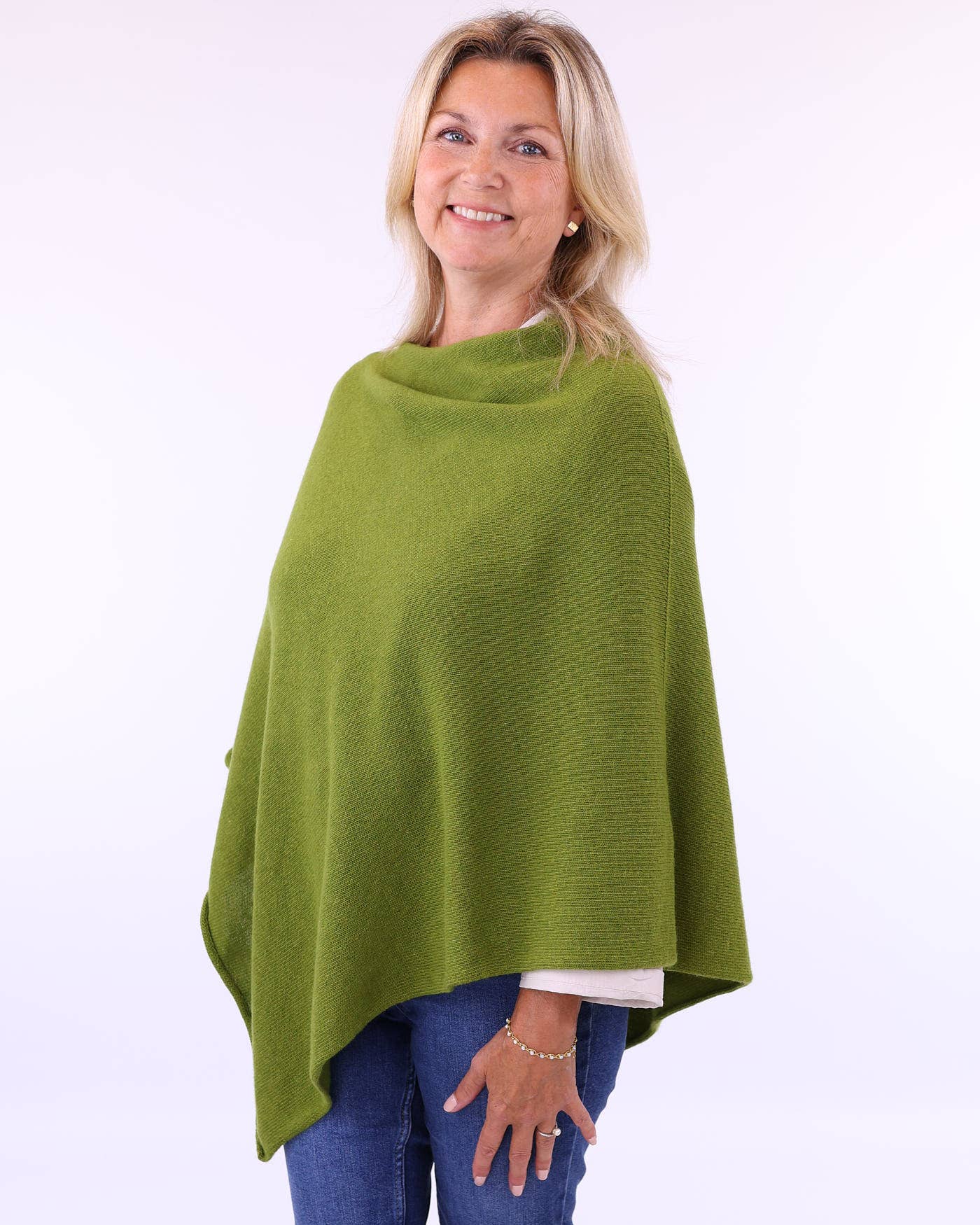 Olive cashmere blend poncho with draped cowl neckline