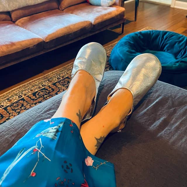 Womens Moroccan Leather Babouche Slippers: Silver / UK 5 / US 6.5