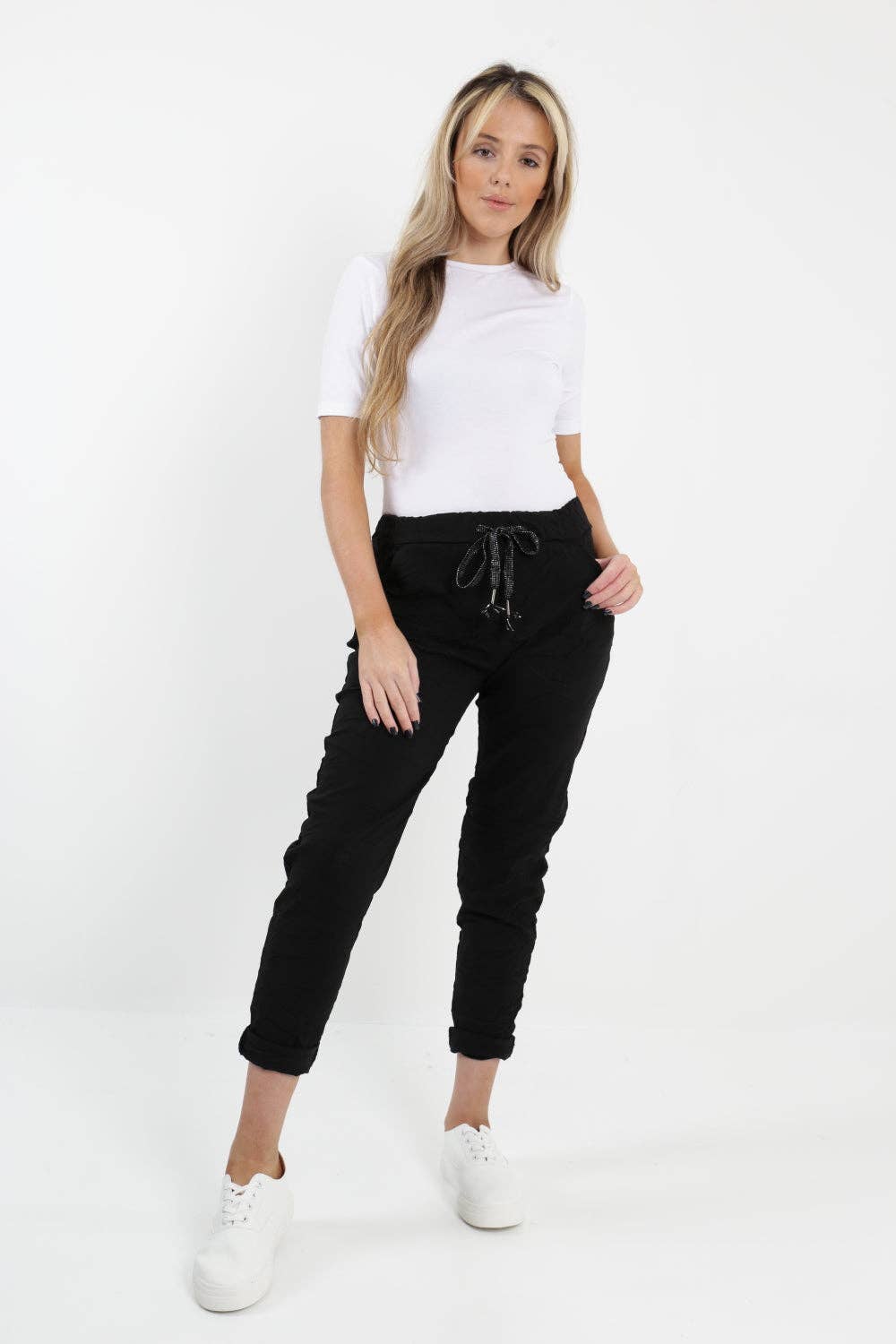 Womens Plain Magic Pants Italian Multi Colours: Beige / One Size (UK 10-14)