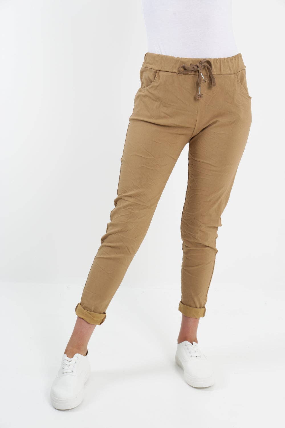 Womens Plain Magic Pants Italian Multi Colours: Beige / One Size (UK 10-14)