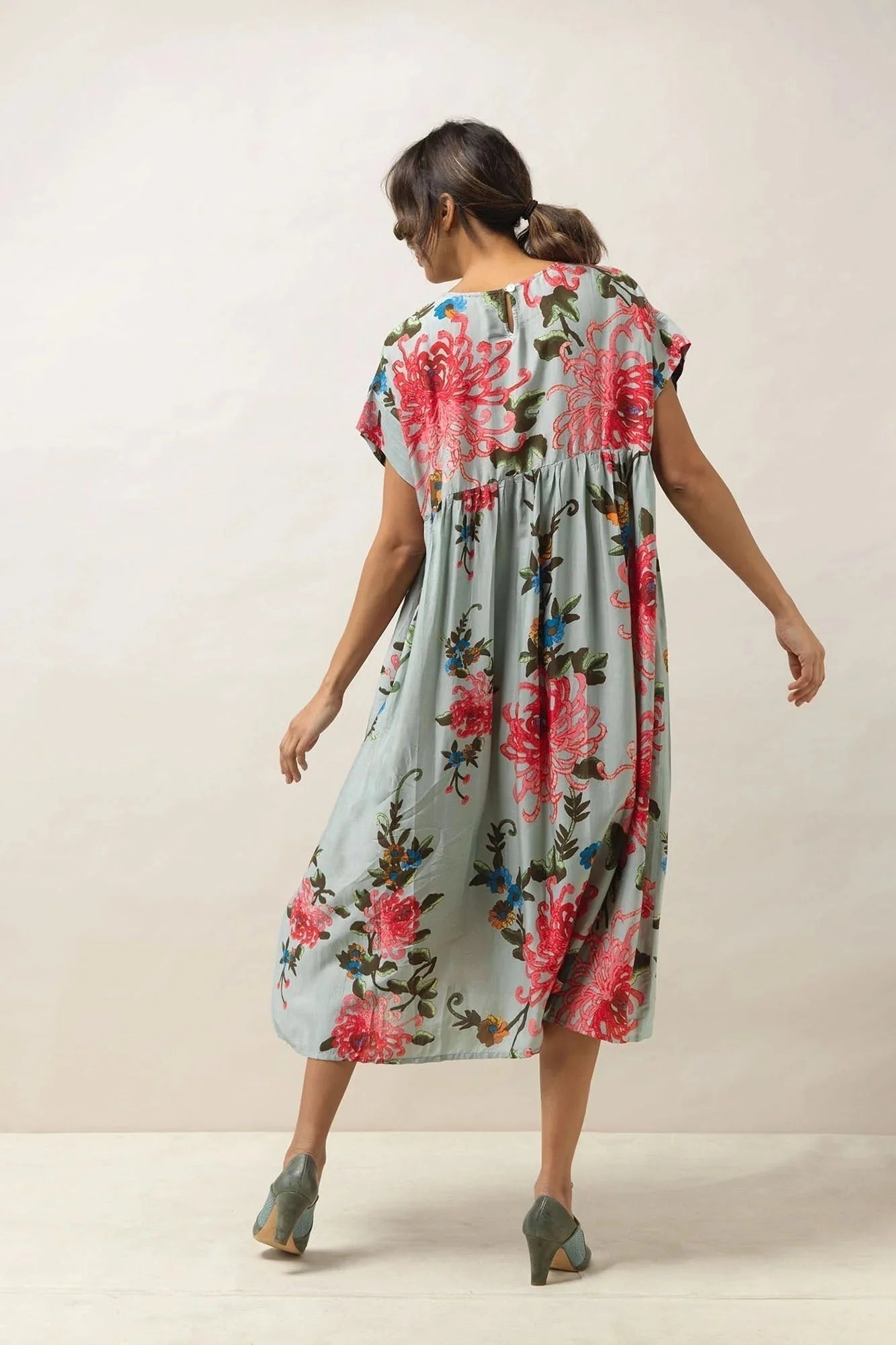 Chrysanthemum Aqua Pleat Dress - The Nancy Smillie Shop - Art, Jewellery & Designer Gifts Glasgow