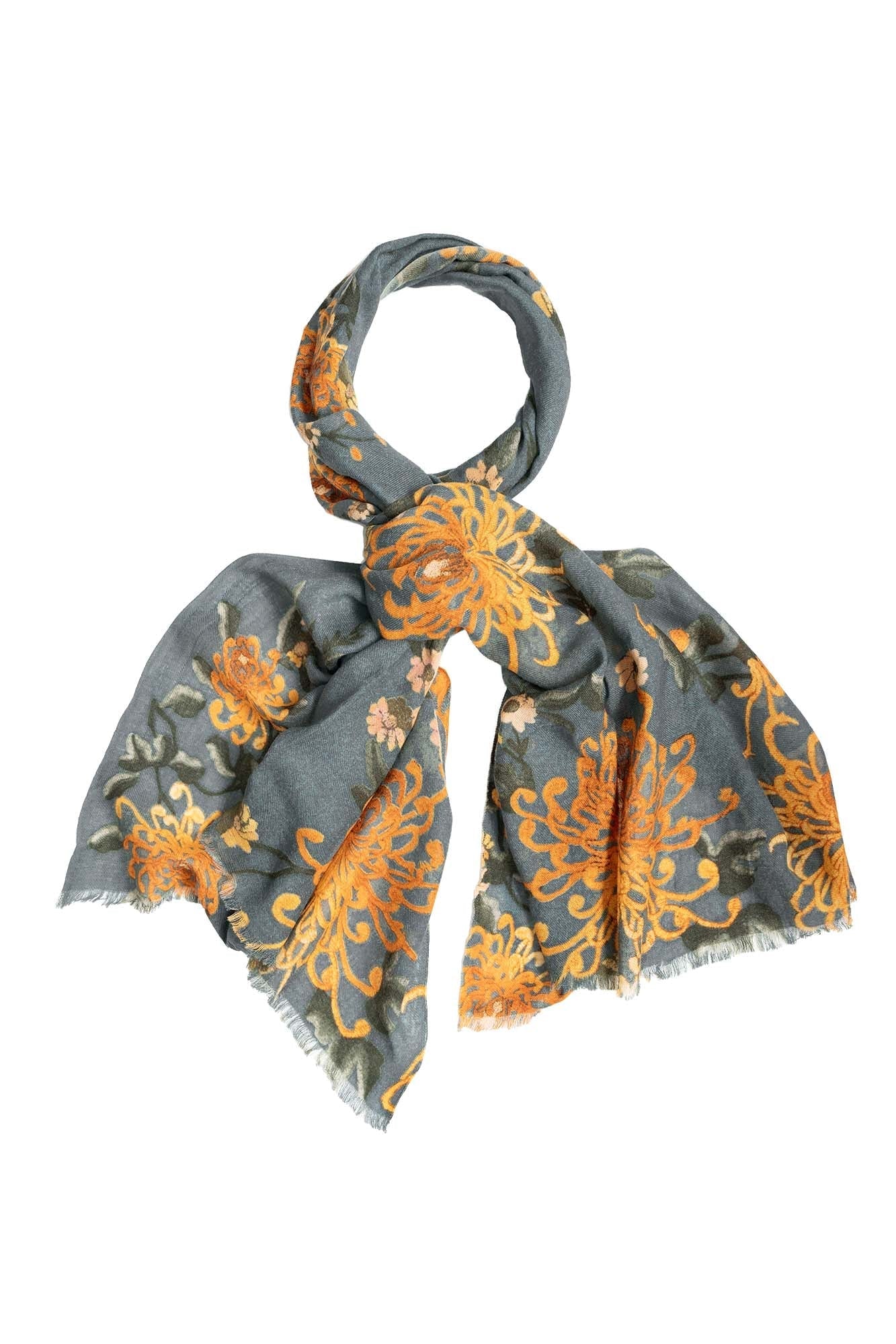 Chrysanthemum Grey Wool Scarf | The Nancy Smillie Shop - Art, Jewellery & Designer Gifts Glasgow Scotland