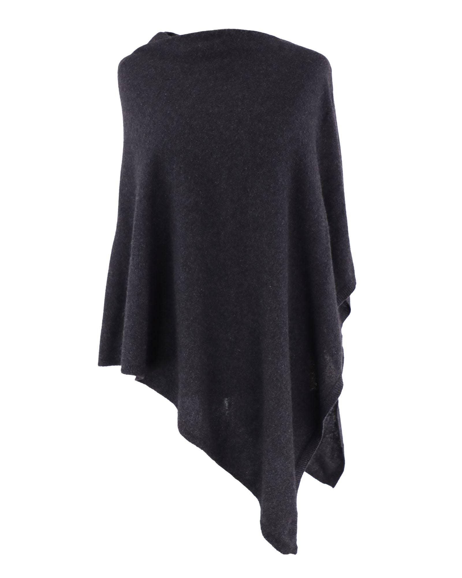 Soft dark gray knit shawl with draped asymmetrical hemline in Classic Cashmere Blend Poncho Lilac