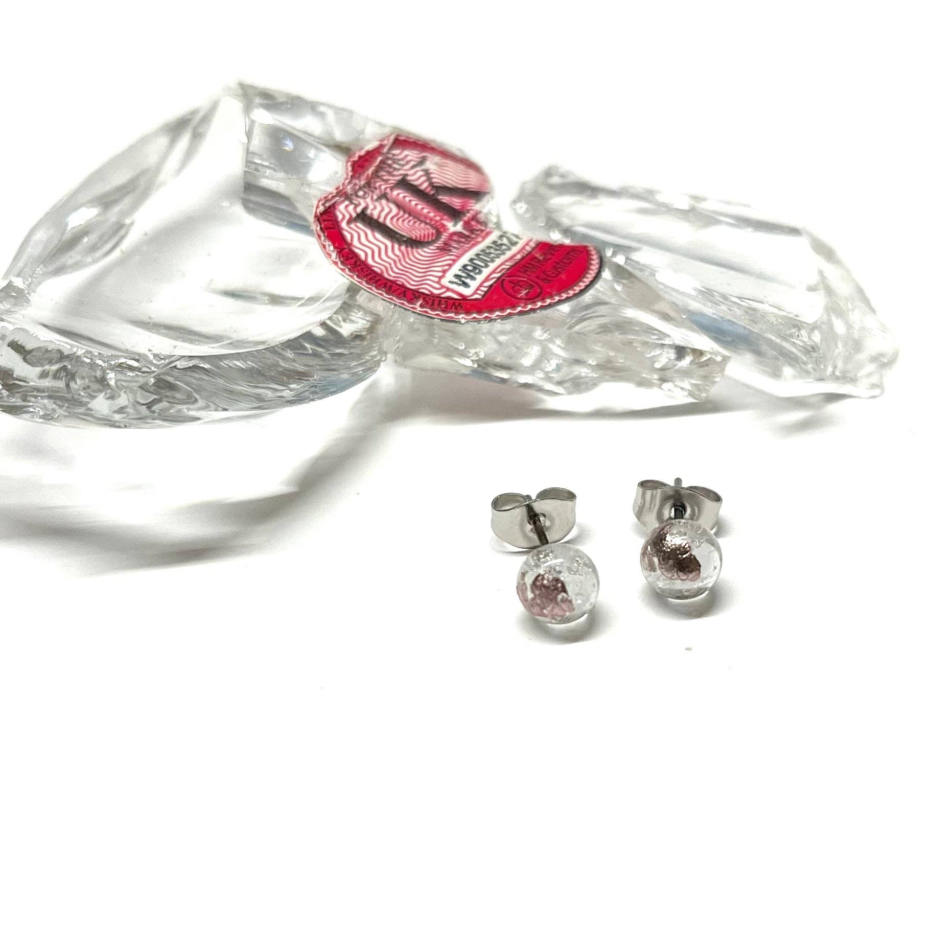 Clear and Palladium Whisky Bottle Studs Recycled Glass Surgical Steel - Gifts Under £10 - Scotland