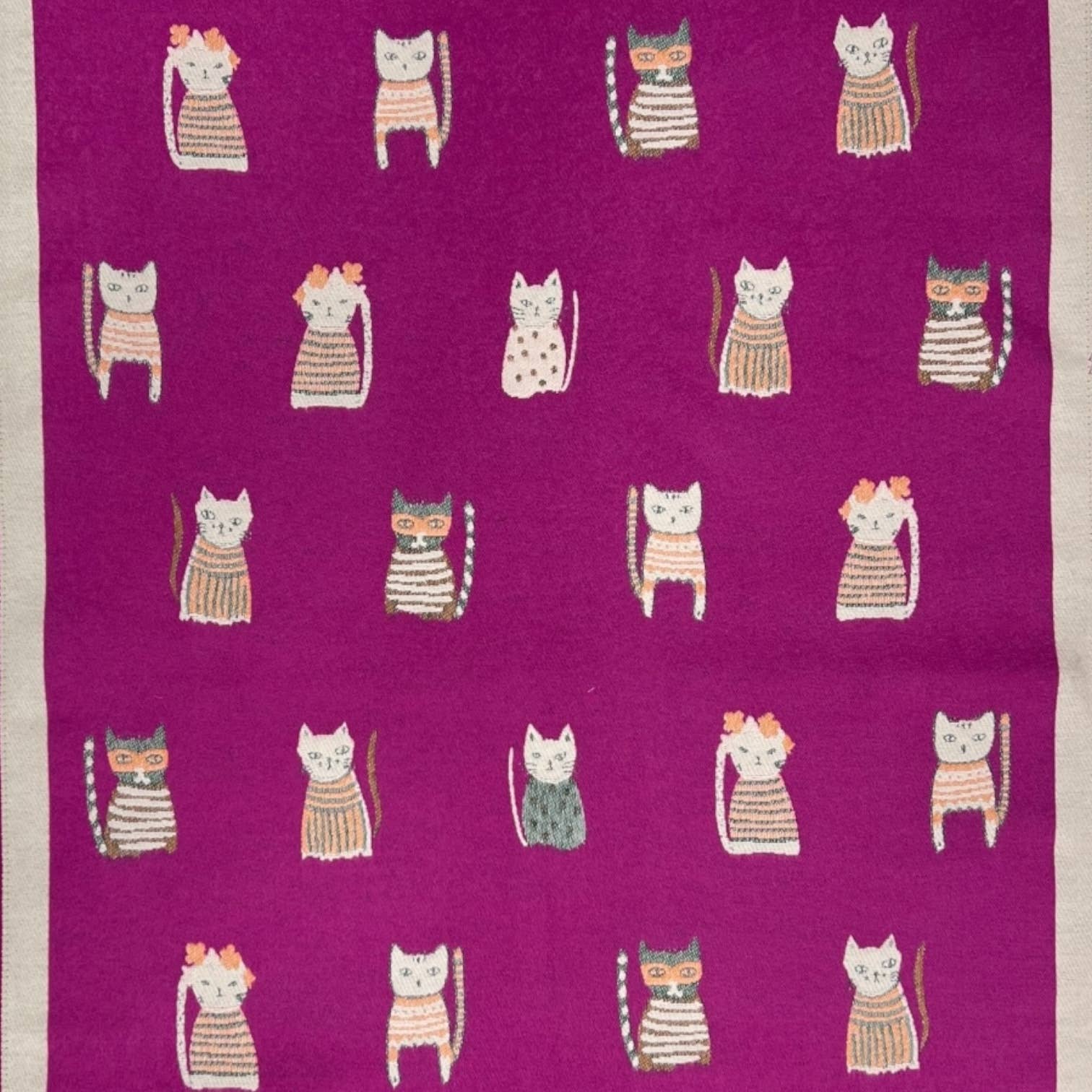 Colourful Cats prints on reversible Wool blend scarf: Khaki - Scarves! - Scotland