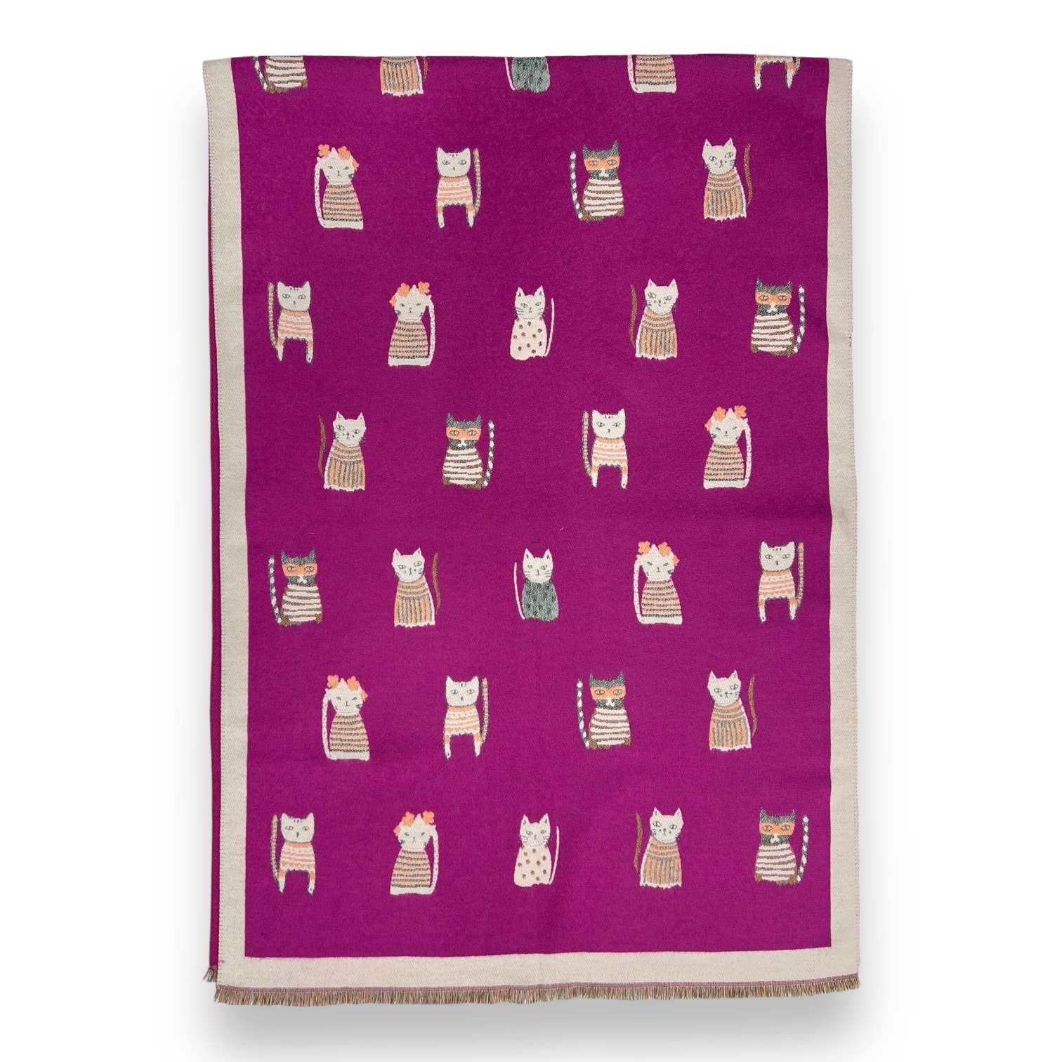 Colourful Cats prints on reversible Wool blend scarf: Khaki - Scarves! - Scotland