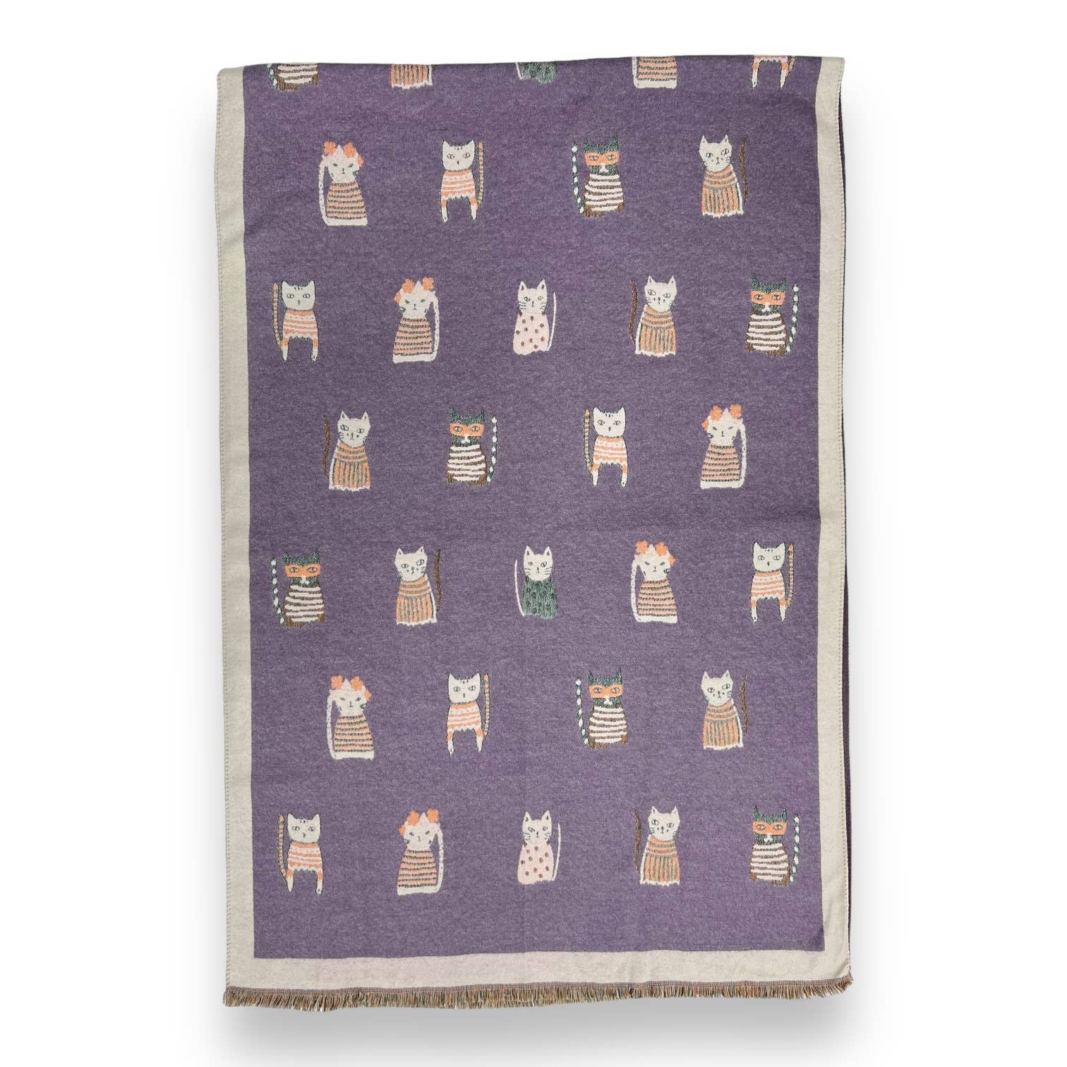 Colourful Cats prints on reversible Wool blend scarf: Khaki - Scarves! - Scotland