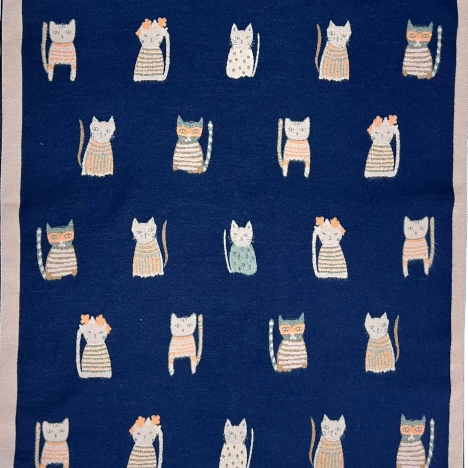 Colourful Cats prints on reversible Wool blend scarf: Khaki - Scarves! - Scotland