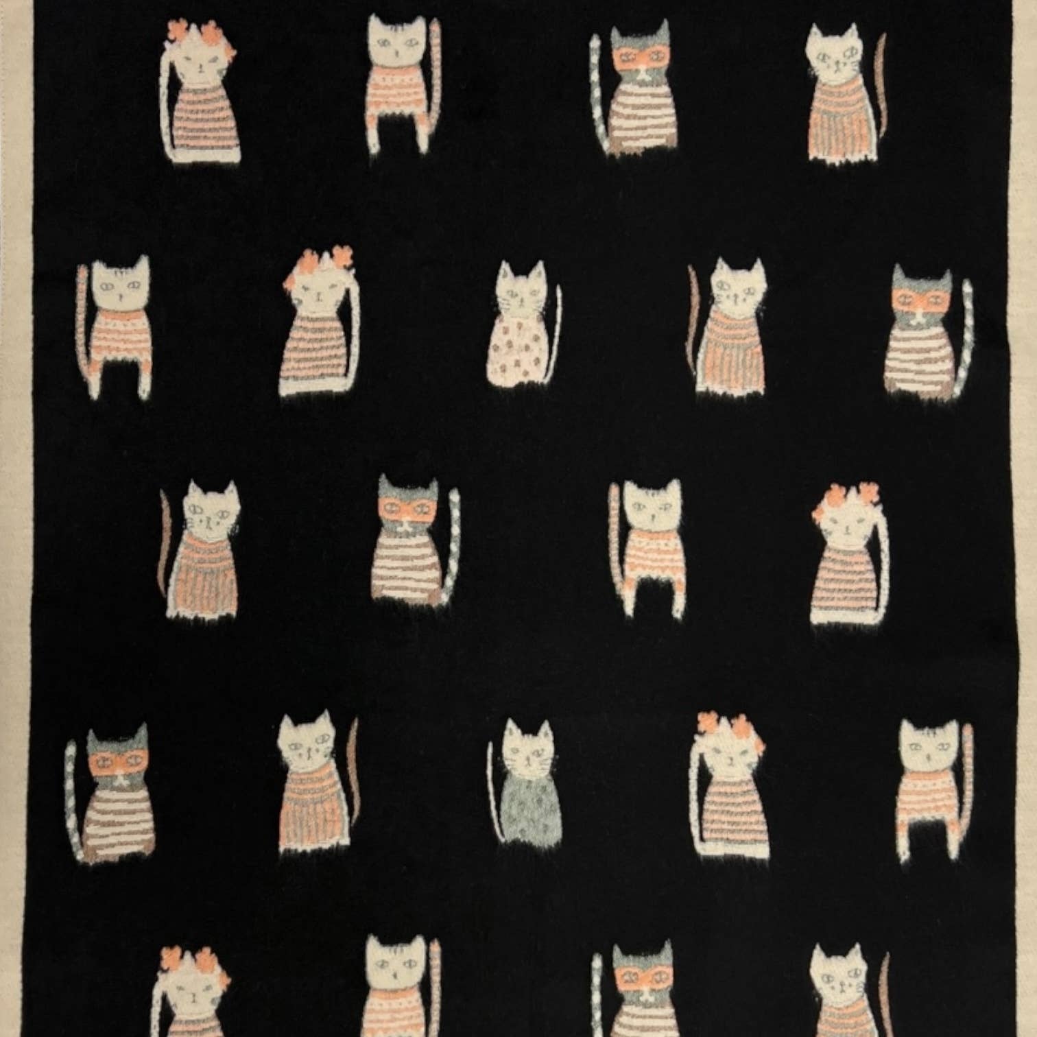 Colourful Cats prints on reversible Wool blend scarf: Khaki - Scarves! - Scotland