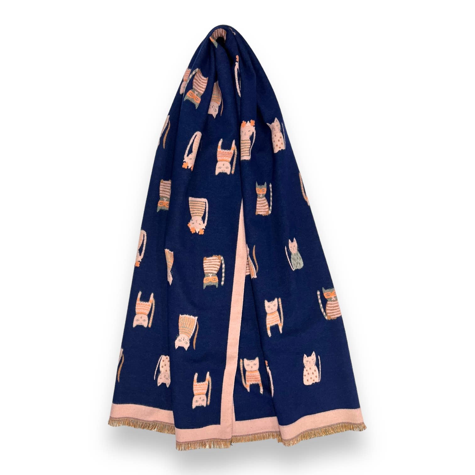 Colourful Cats prints on reversible Wool blend scarf: Khaki - Scarves! - Scotland