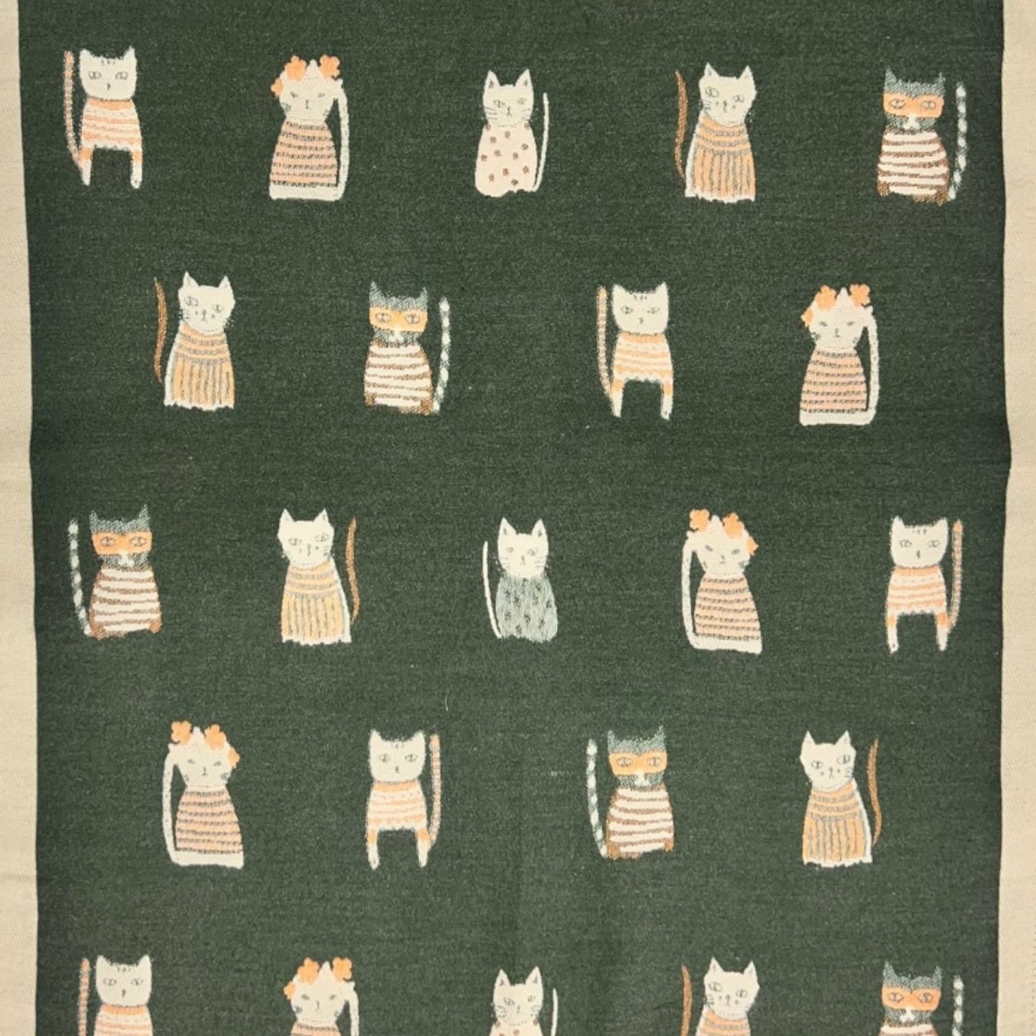 Colourful Cats prints on reversible Wool blend scarf: Khaki - Scarves! - Scotland