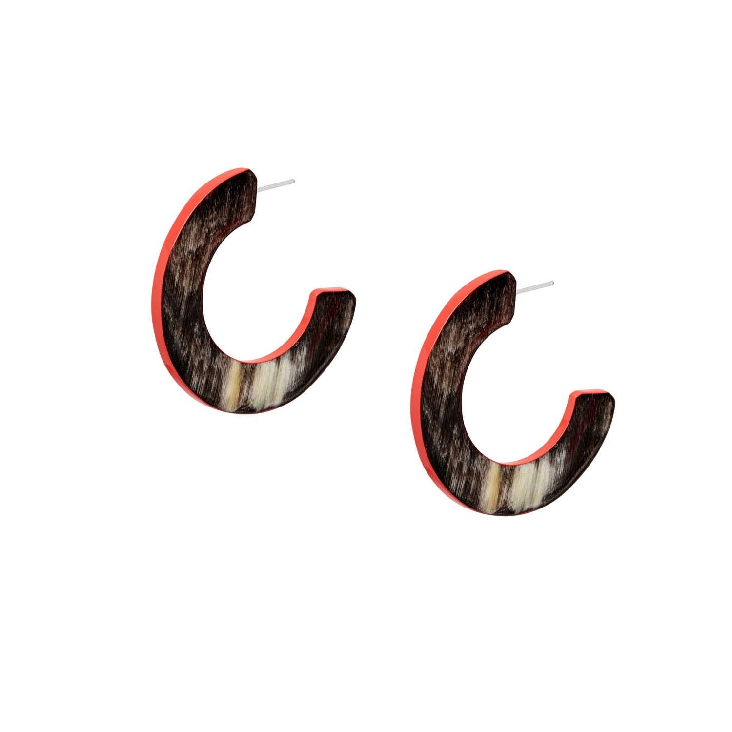 Coral and black Natural flat hoop earrings - AVADA - Best Sellers - Scotland
