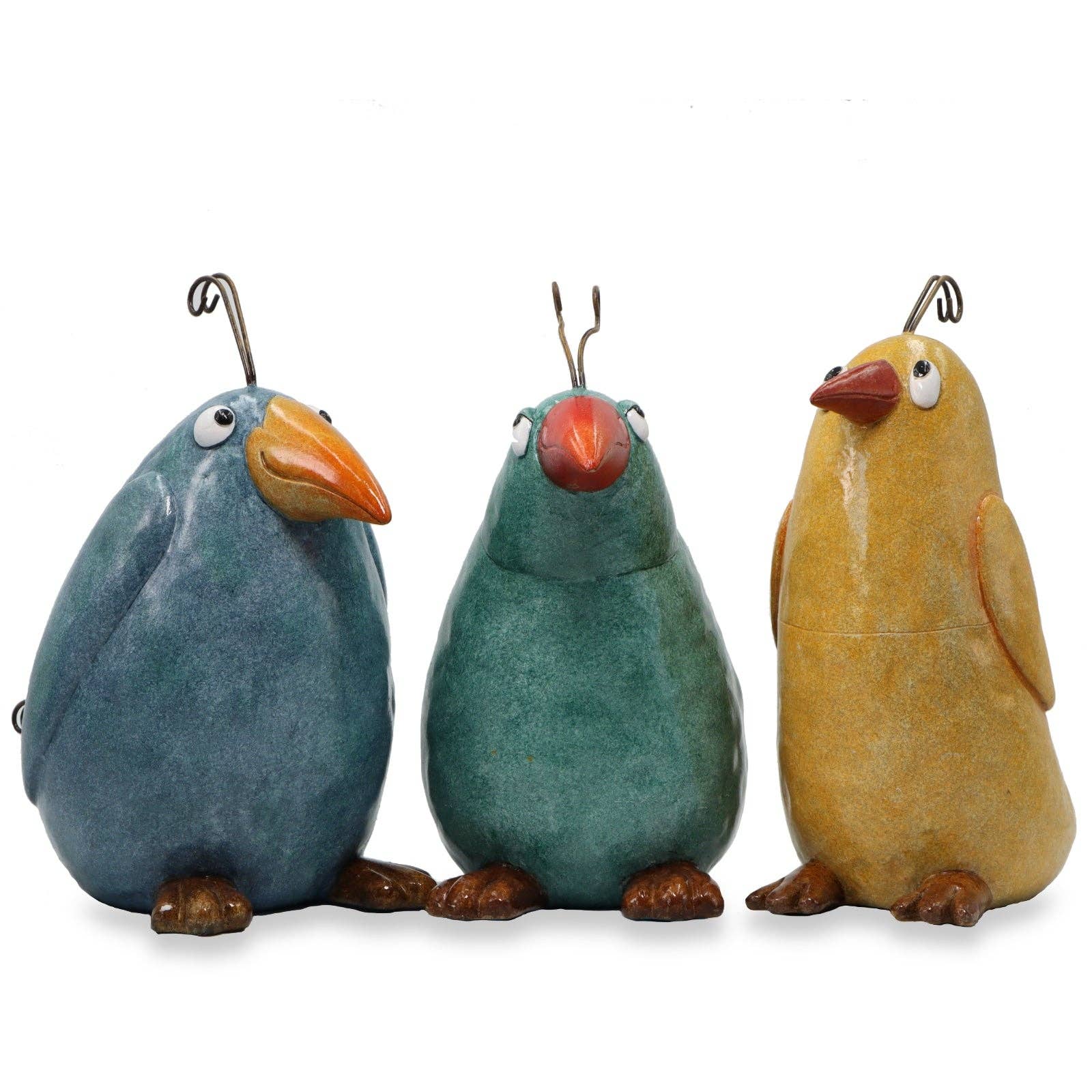 Crazy Bird Blue whimsical ceramic bird figurine