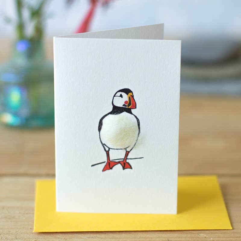 Puffin Mini Card with Wool | 3D Greeting Card | Puffin Card