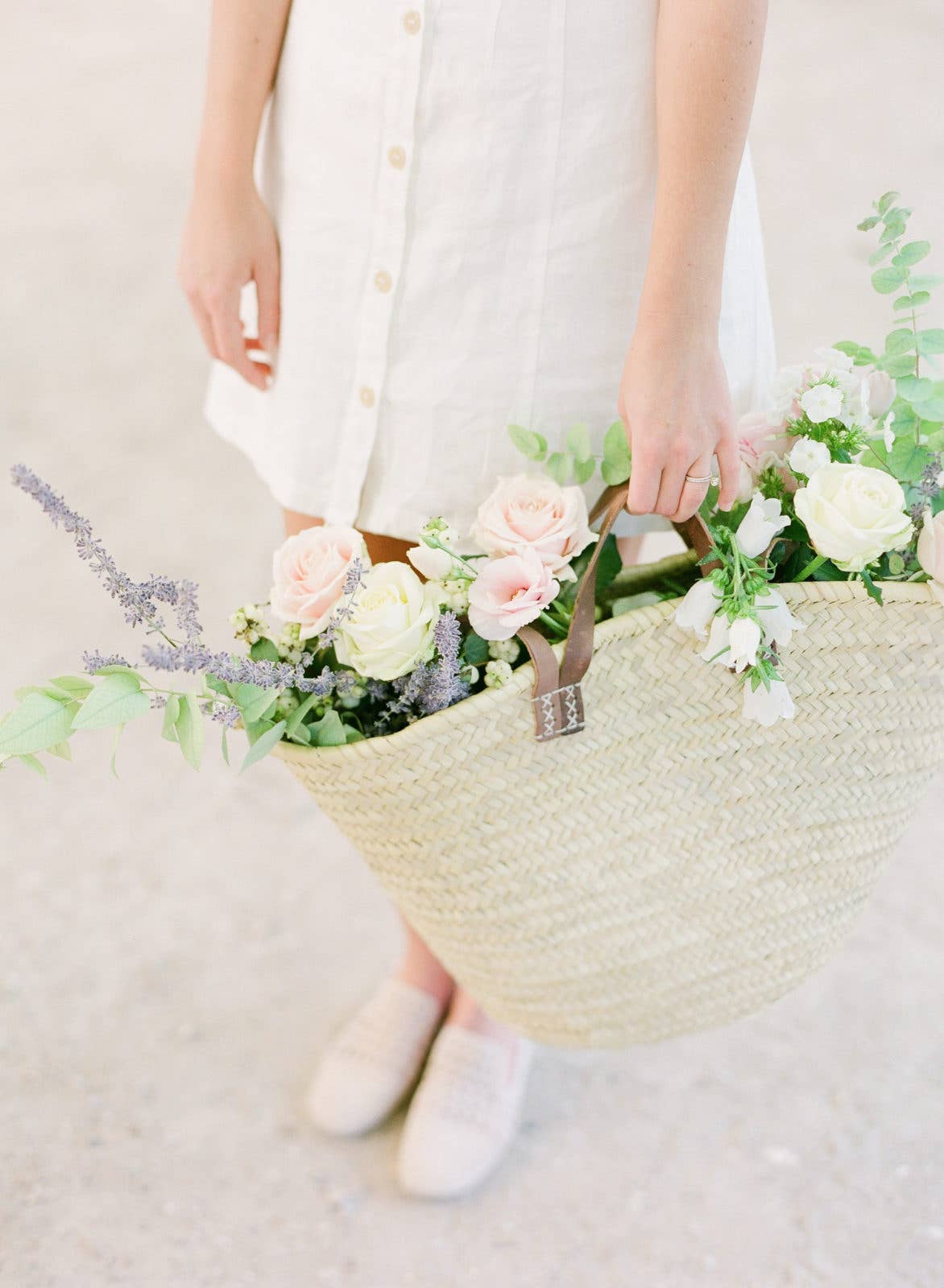 Handmade Straw Bag with Leather Handles, French Market Bag: Brown