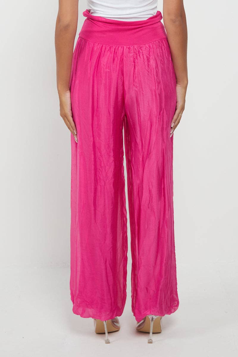 Italian Ladies Plain Wide Leg Silk Palazzo Trouser: Navy / One Size (UK 10-16)