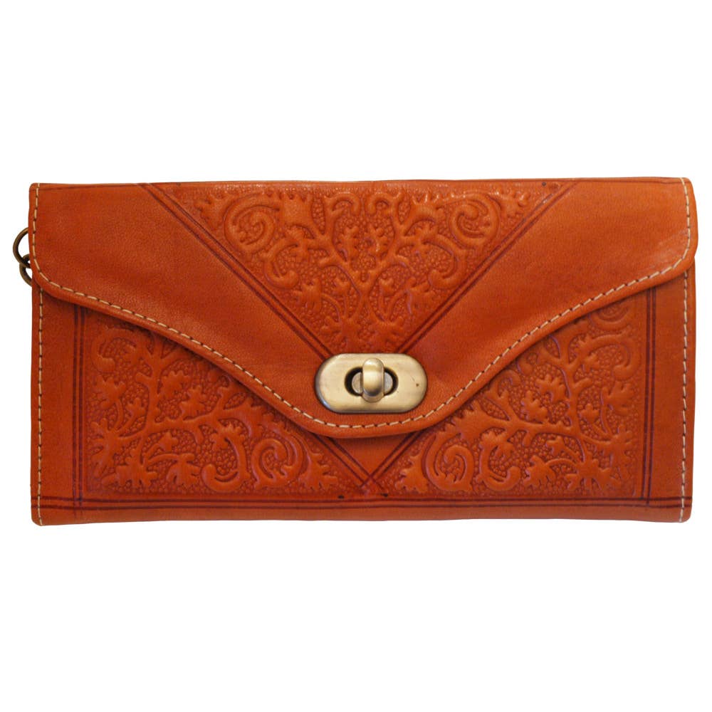 Large Leather Ladies Tri-Fold Purse: Red