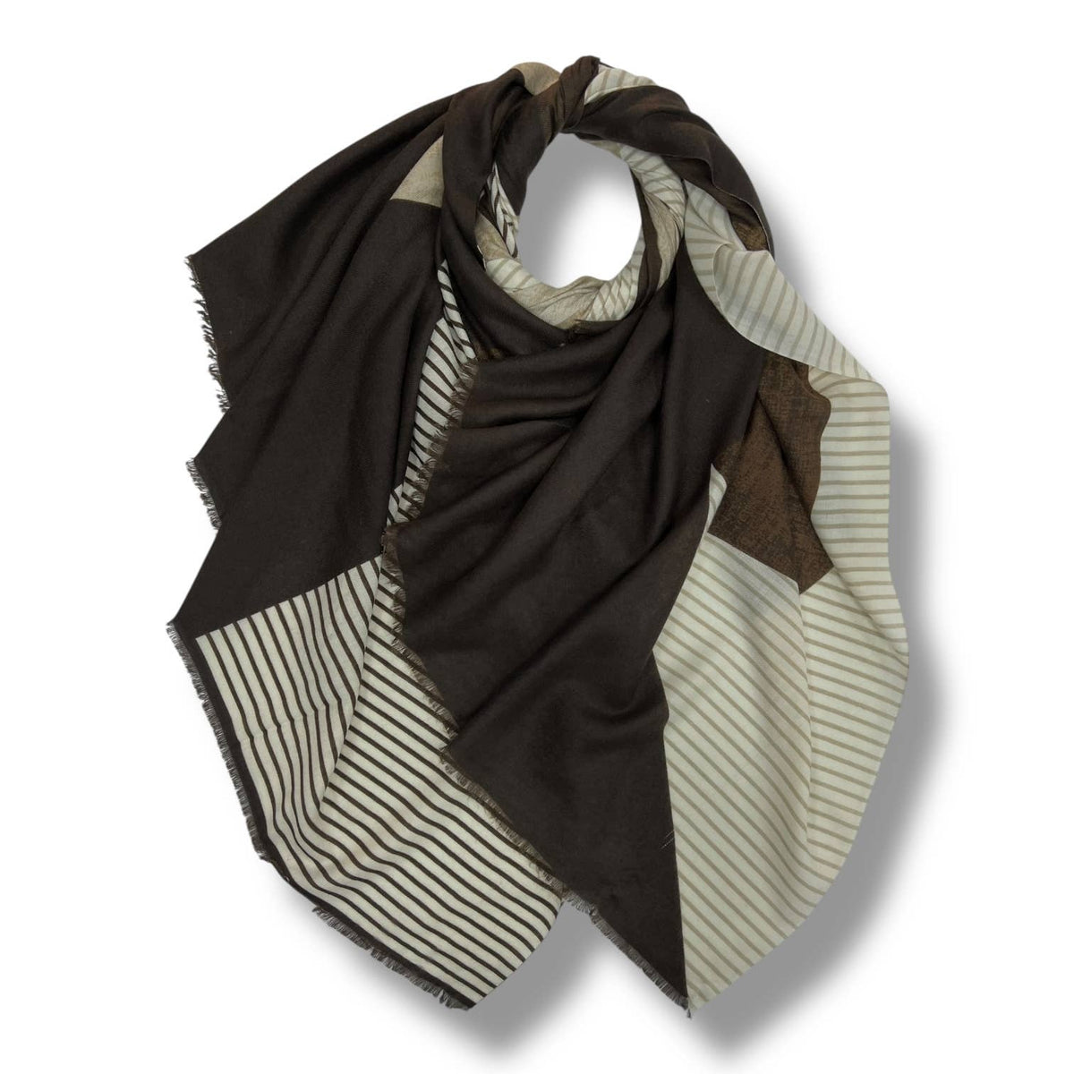 Monochrome Stripe Wool Blend Scarf on medium weight fabric: Black