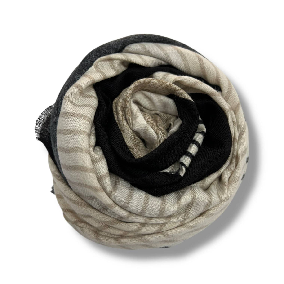 Monochrome Stripe Wool Blend Scarf on medium weight fabric: Black