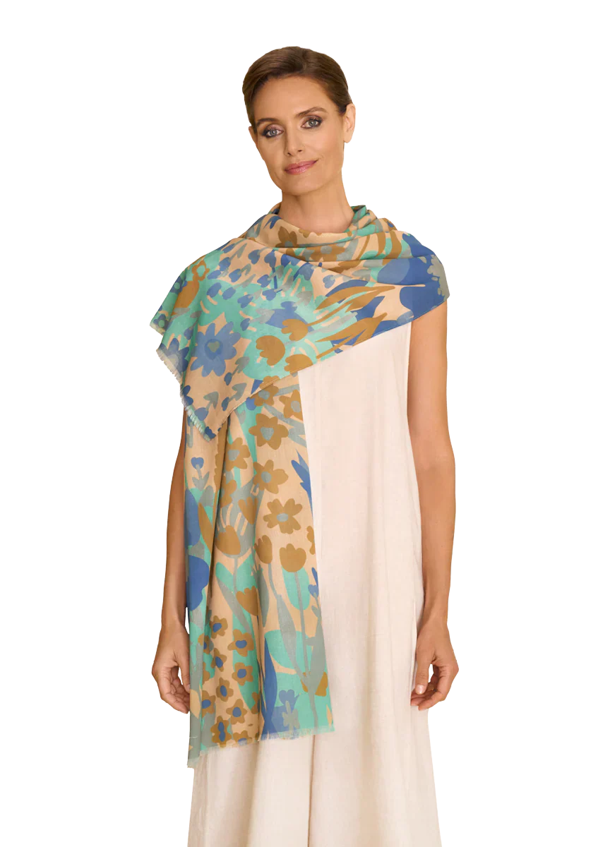 Denim Floral Cotton Scarf - Looks we Love - Scotland