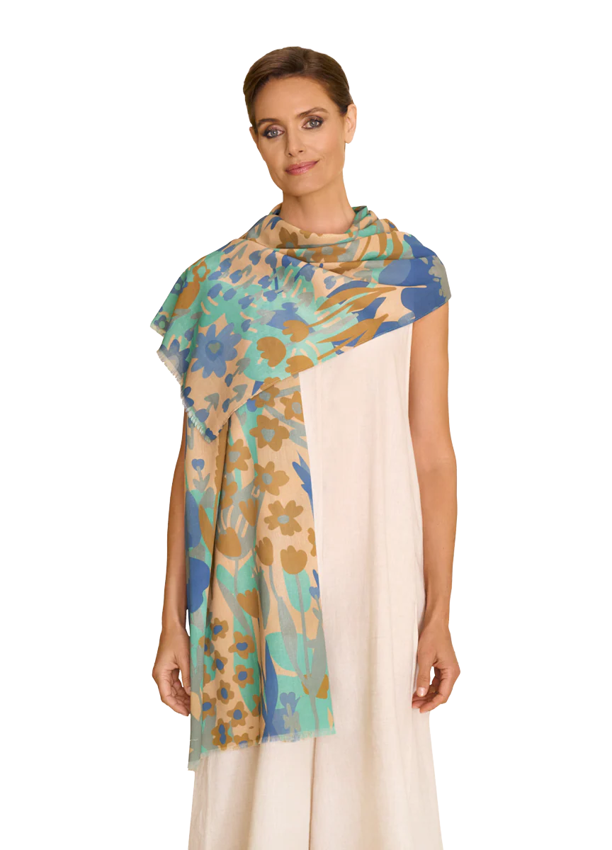 Denim Floral Cotton Scarf