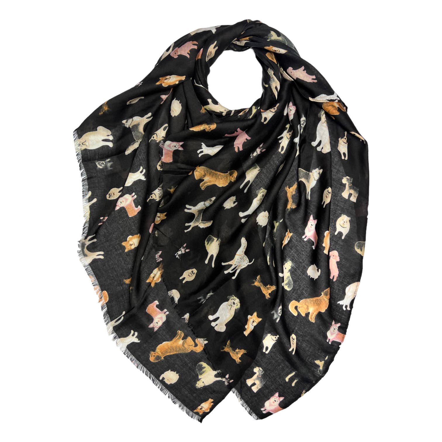 Dog print with mix breeds on medium lightweight print: Black - Scarves! - Scotland