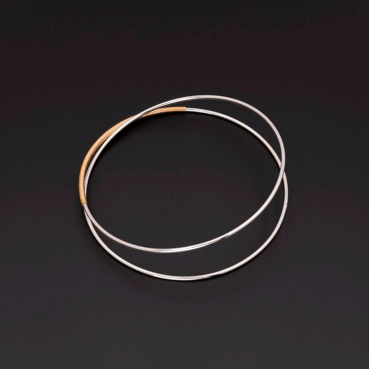 Silver and gold-toned minimalist double-layer bangle