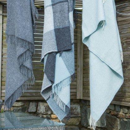 Duck Egg Block Check Throw - The Nancy Smillie Shop - Art, Jewellery & Designer Gifts Glasgow