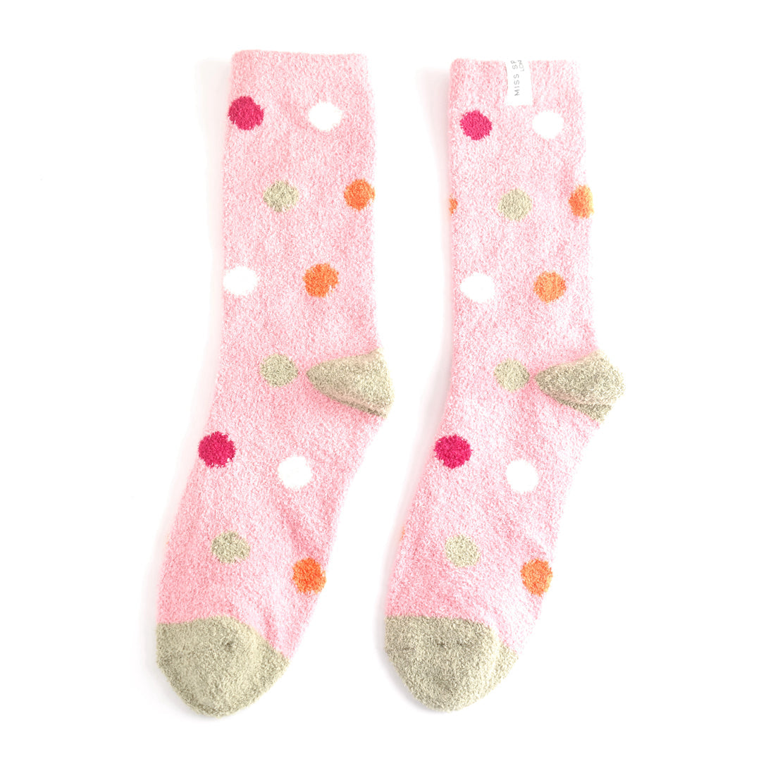 Dusky Pink Spots Fluffy Socks - Cosy up! - Scotland