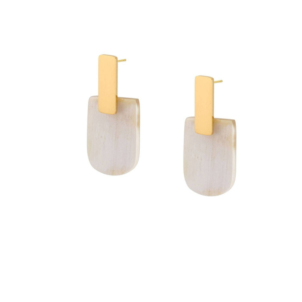 White Horn & Gold Plate oblong shaped Drop Earrings