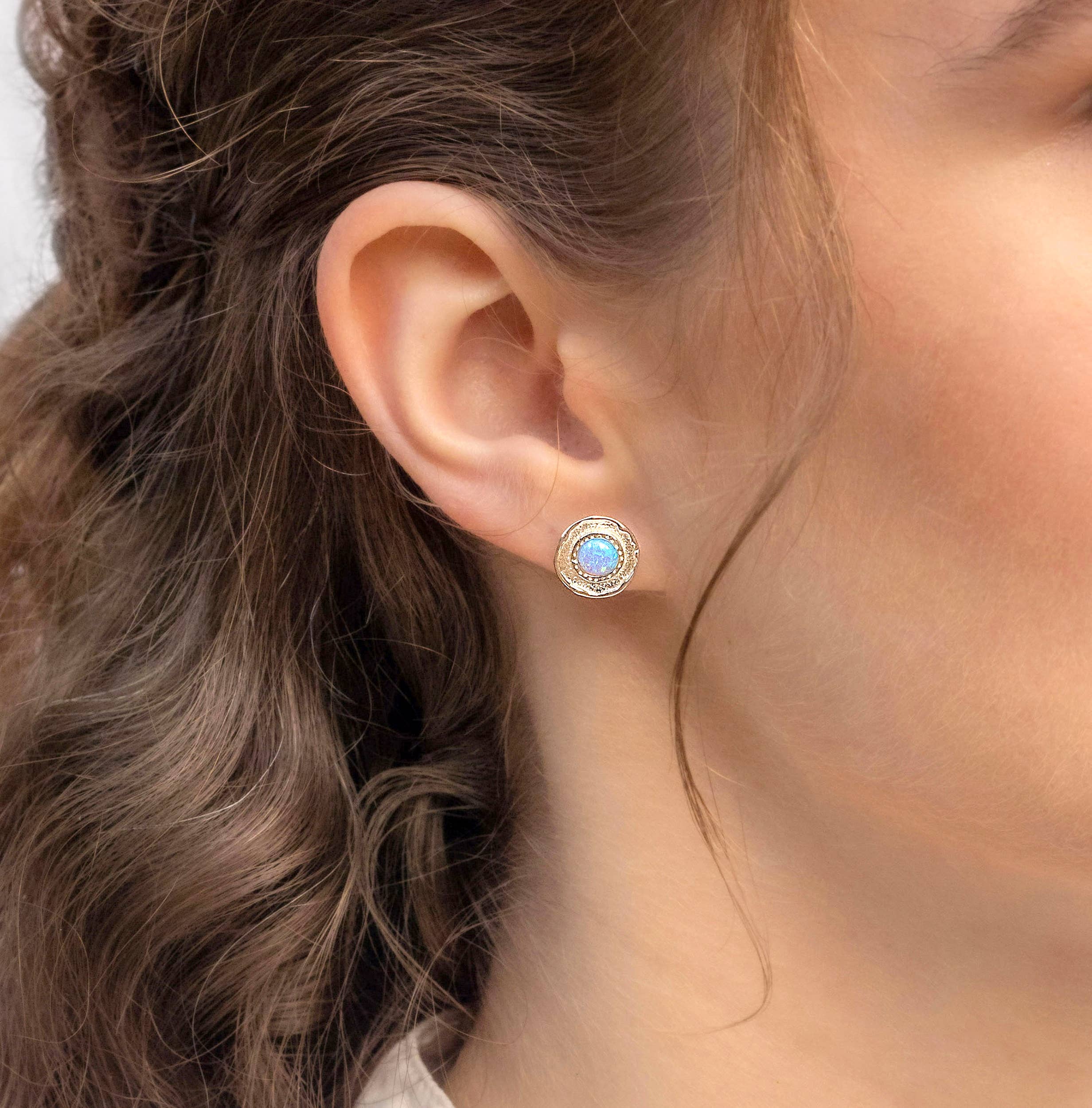 Silver Blue Opalite Stud Earrings