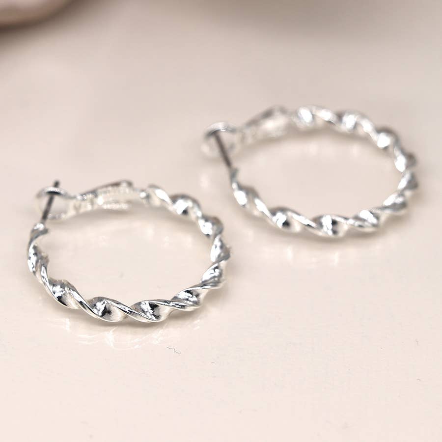 Silver Plated Twist Hoop Earrings: Silver
