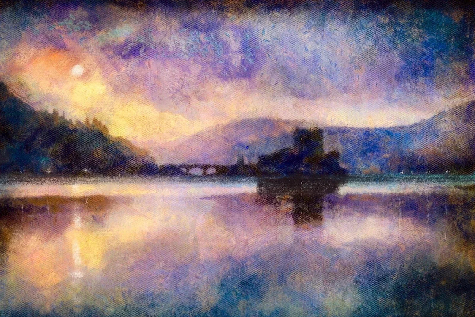 Serene Eilean Donan Castle silhouette at twilight, Scotland wall art