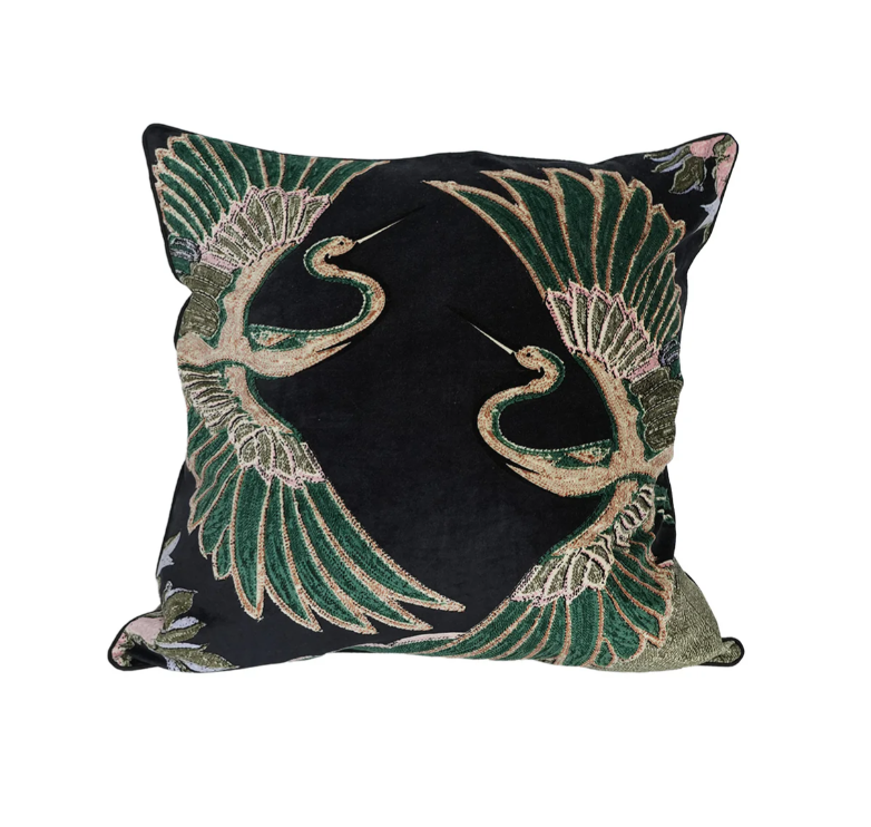Emerald crane cushion cover