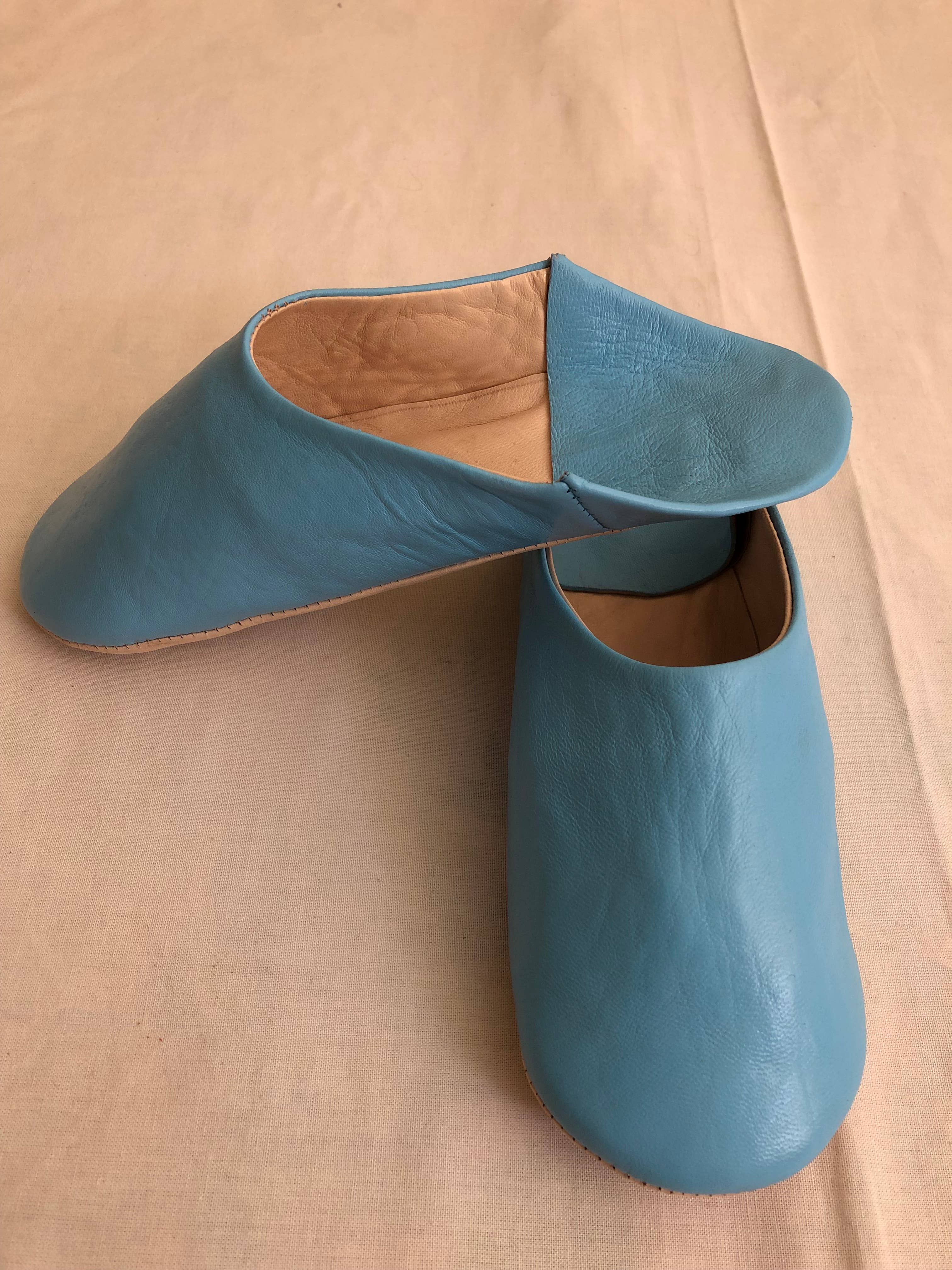 Womens Moroccan Leather Babouche Slippers: Blue jean / UK 7.5 / US 9