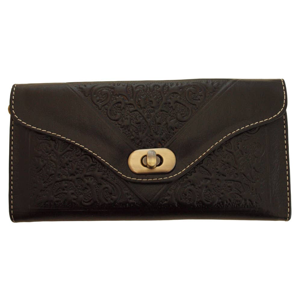 Large Leather Ladies Tri-Fold Purse: Red