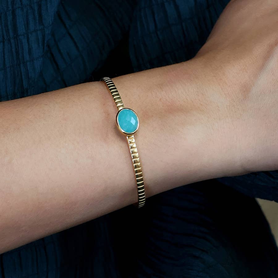 Luxury Gold Plated Amazonite Bangle: Green/Gold