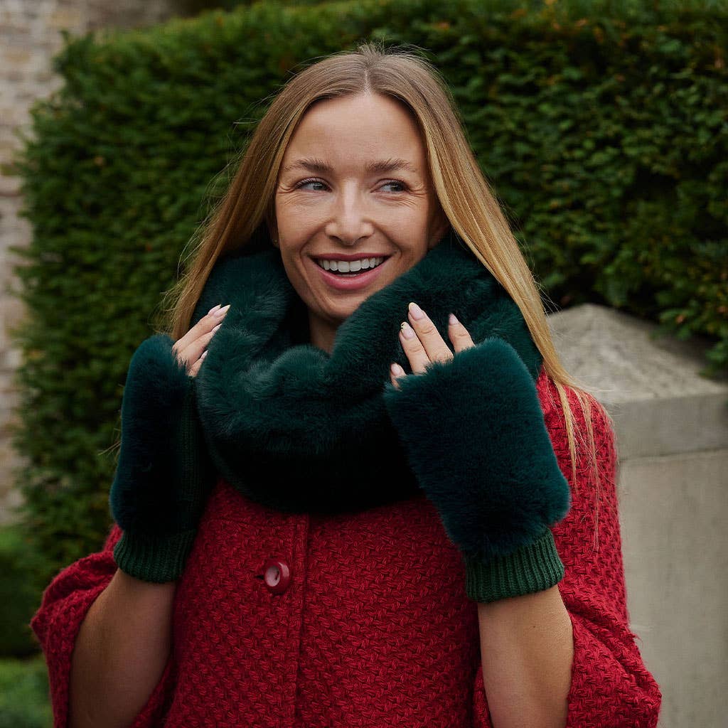 Faux Fur Push Through Scarf - Emerald Green - Gifts Under £15 - Scotland