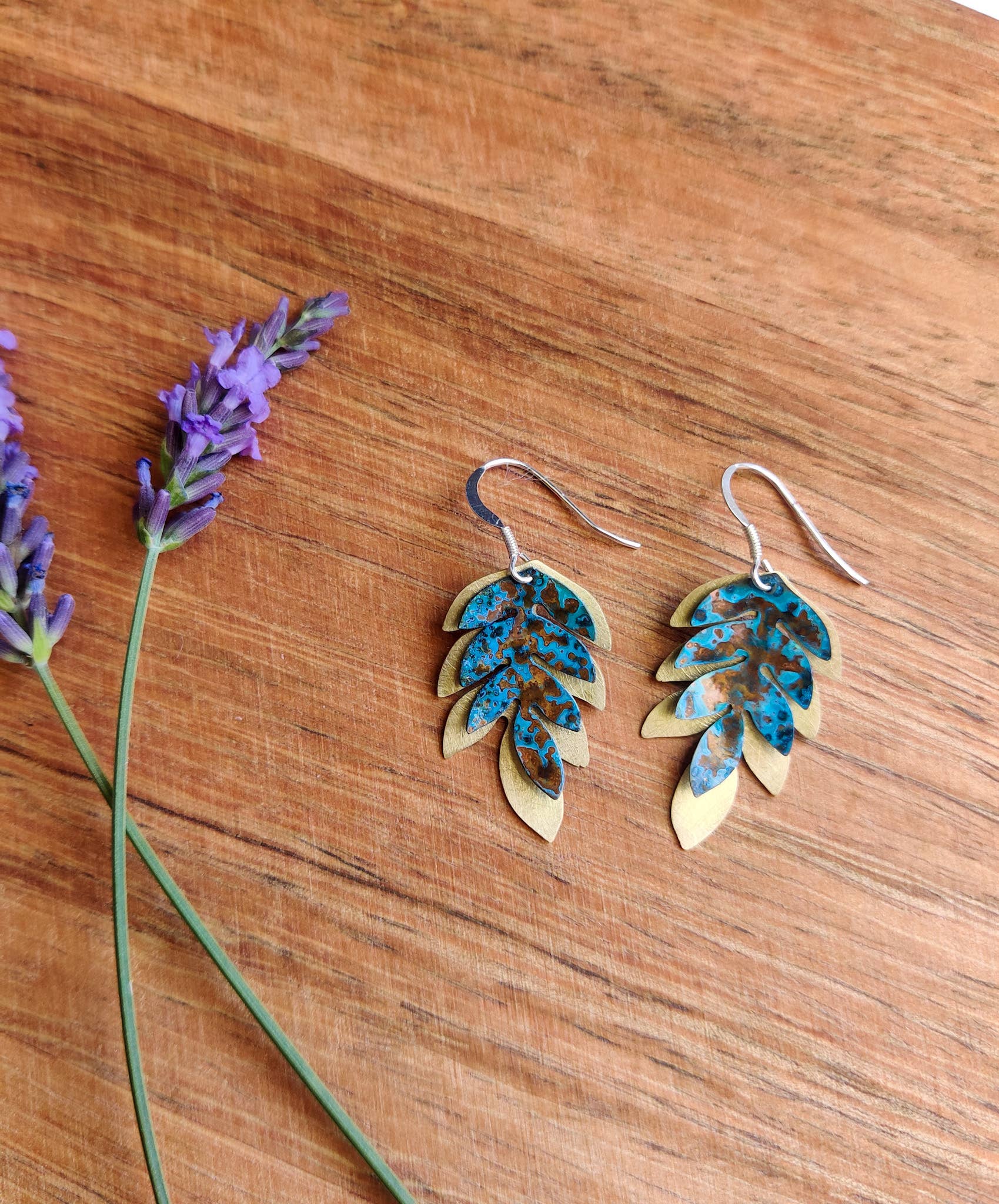 Copper & brass Fern Drop Earrings