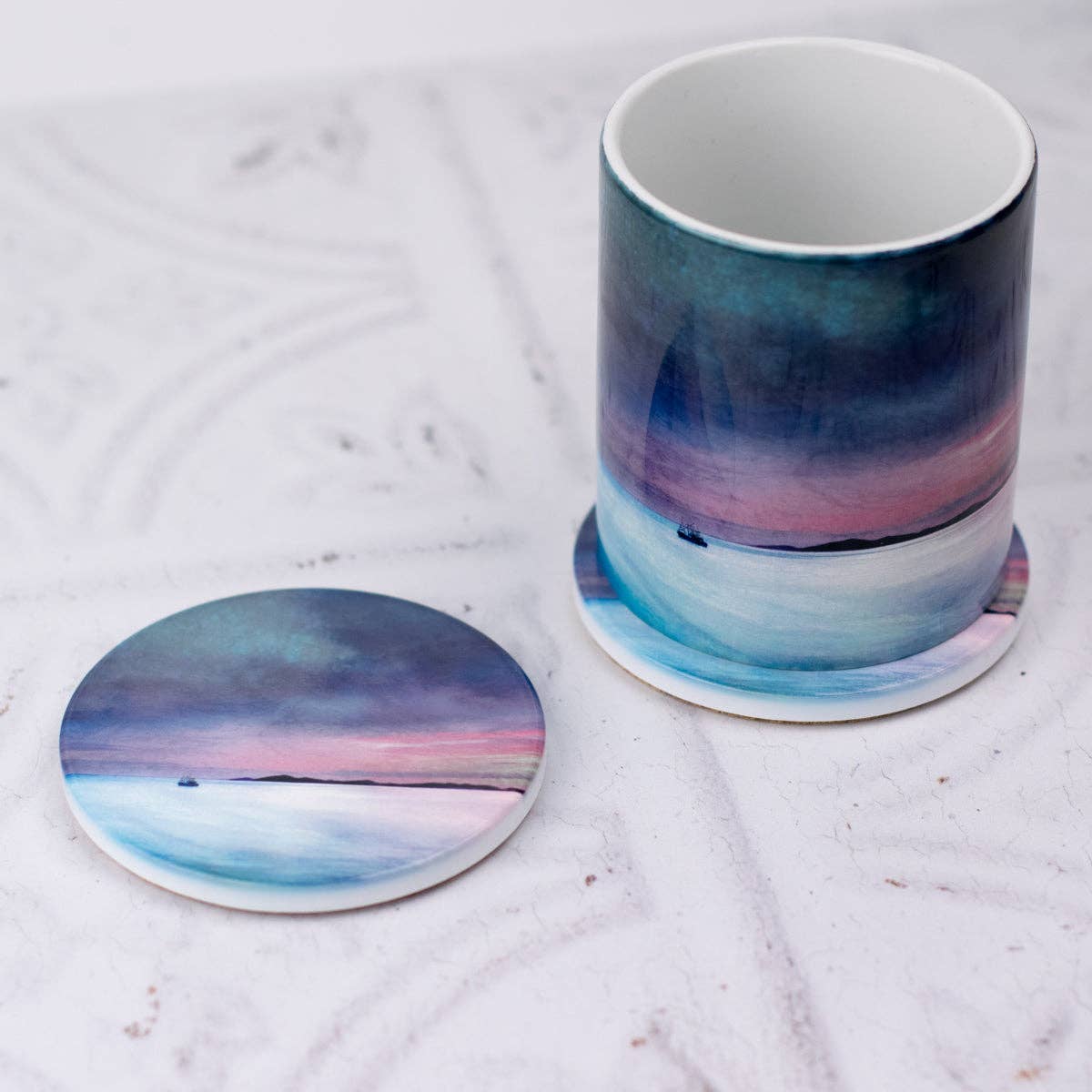 Fishing the Little Minch Ceramic Coaster Gift Boxed - Gifts Under £15 - Scotland