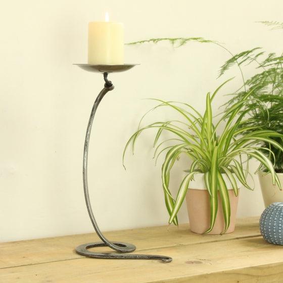 Flat Swirl wrought iron candleholder with curved twisted design